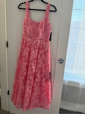 Pink Floral Lace Fit-and-Flare Dress